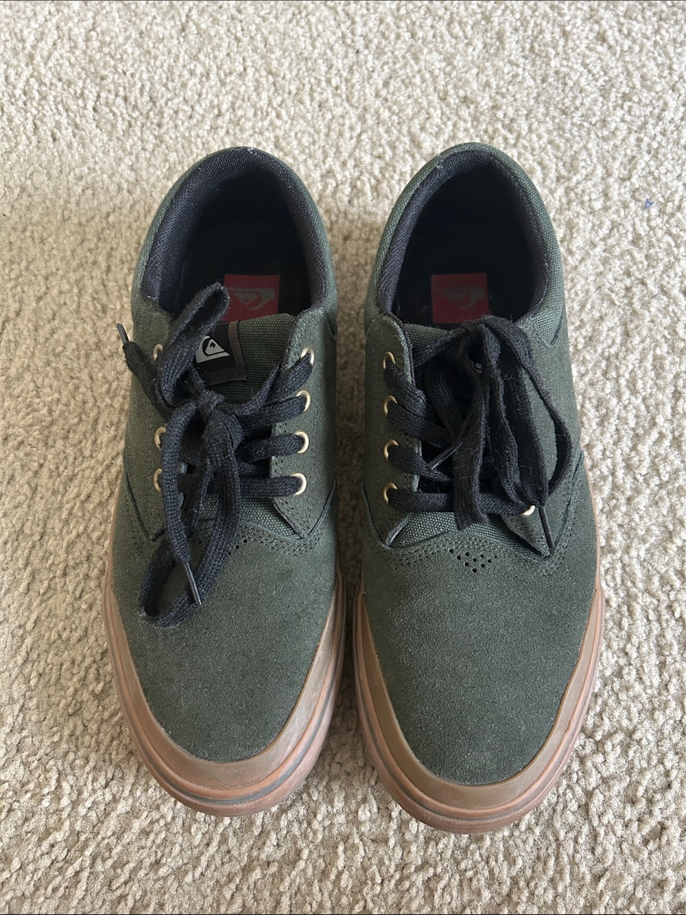 Quiksilver Men's Olive Suede Low-Top Sneakers with Brown Sole
